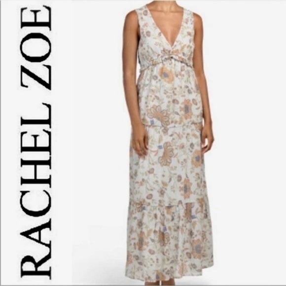 White Long Flowey‎ Floral Print Festival Maxi Dress Boho Rachel Zoe - Picture 1 of 11
